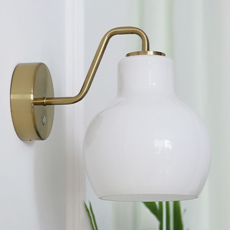 Lily Wall Lamp: Brass and White Glass Dome Vanity Light Lily Simple Dome Shape Vanity Wall Lamp, Metal/Glass