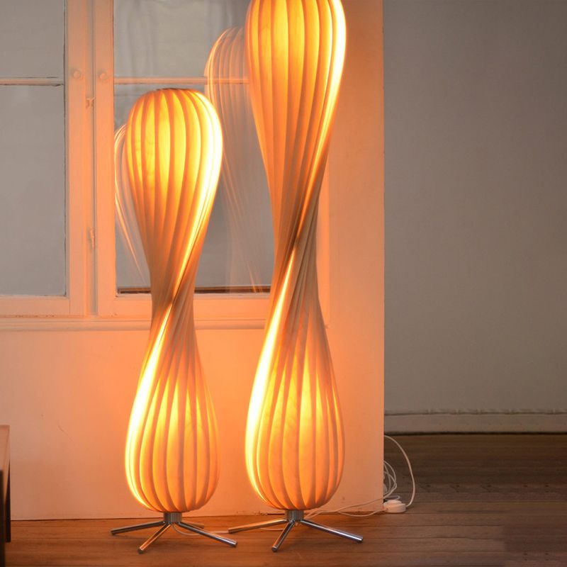 Modern Ozawa Twisted Wood Floor Lamps, warm lighting