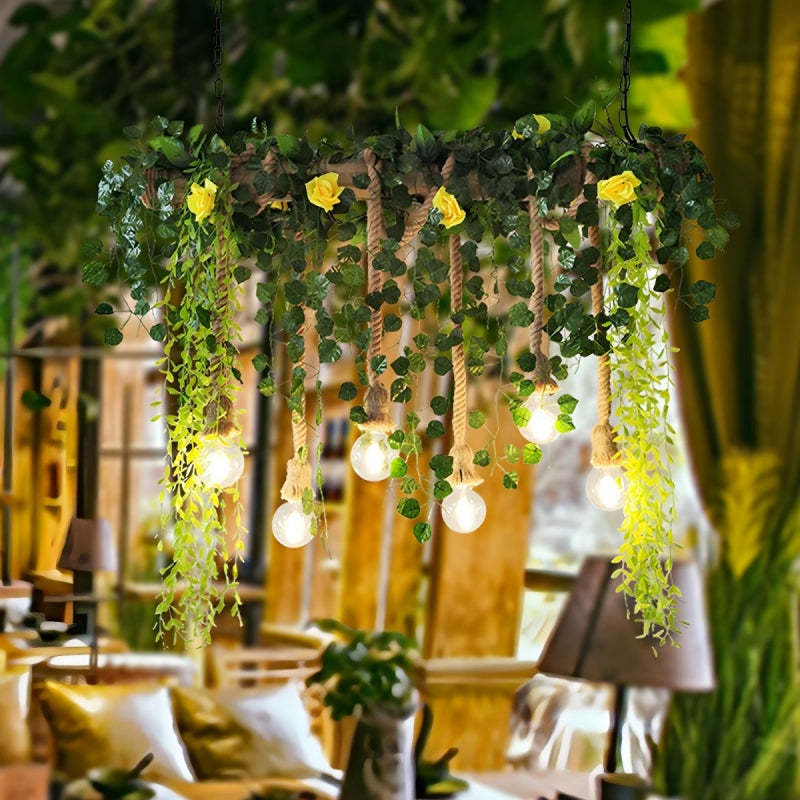 Nest Pendant Light with Yellow Roses and Greenery