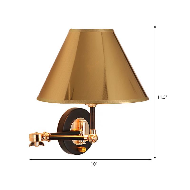 Carins gold cone wall lamp with adjustable arm. Modern lighting.