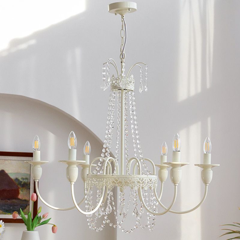 White candle style crystal pendant light for bedroom