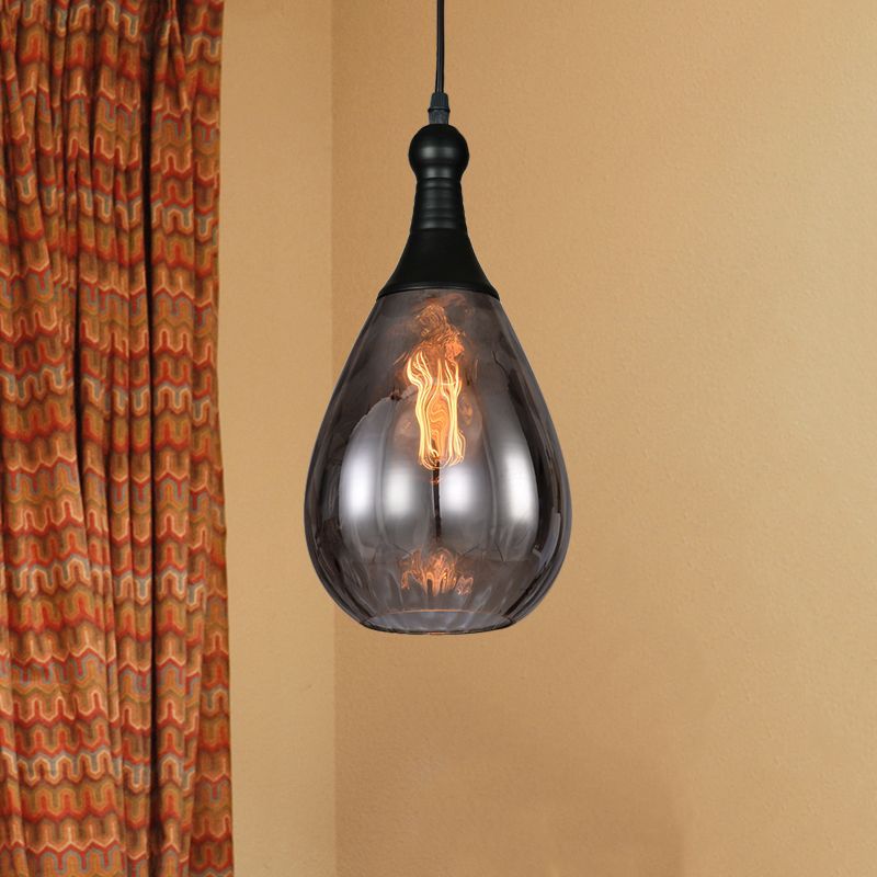 Teardrop glass pendant light, smoke gray. Las Sola lighting.