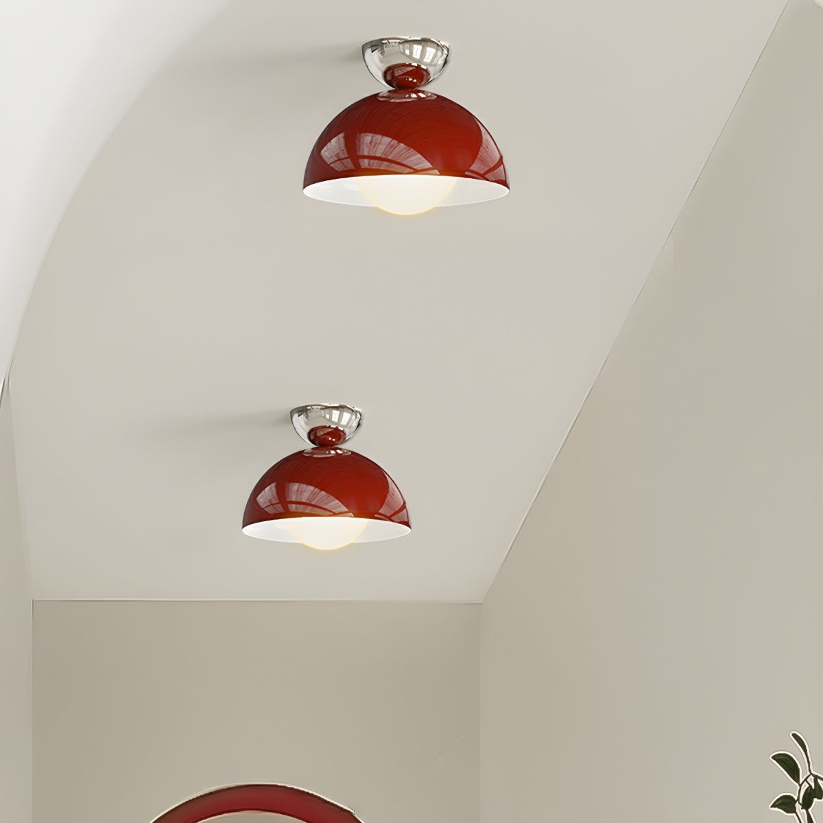 Red Valentina Dome Ceiling Lights in Modern Hallway