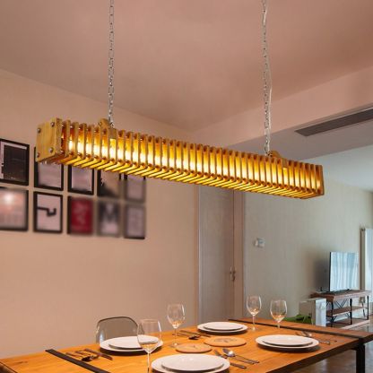 Wood & Metal Rectangular Pendant Light for Dining Room