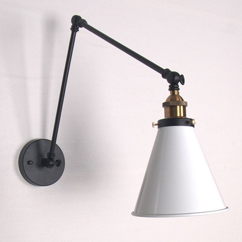 Brady Wall Lamp - White conical shade, adjustable arm