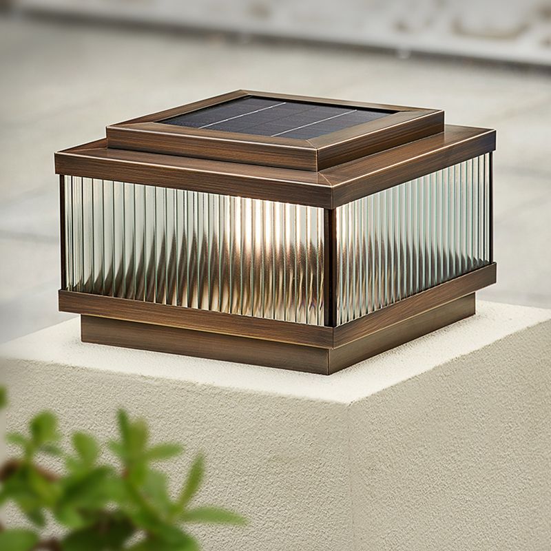 Riley Modern Outdoor Pillar Light with Solar Panel and Glass Panels