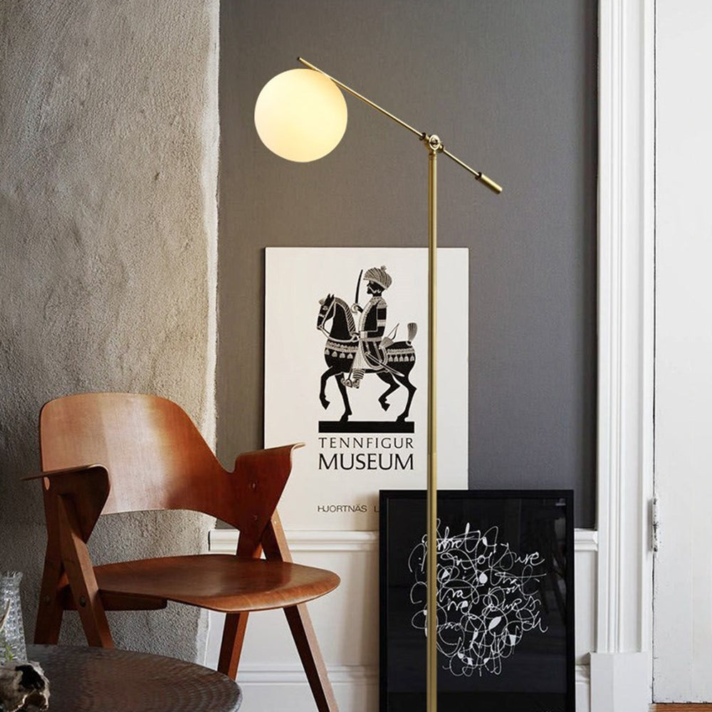 Valentina Arc Floor Lamp with Tennfigur Museum art print Valentina Arc Floor Lamp, Frosted Glass & Metal