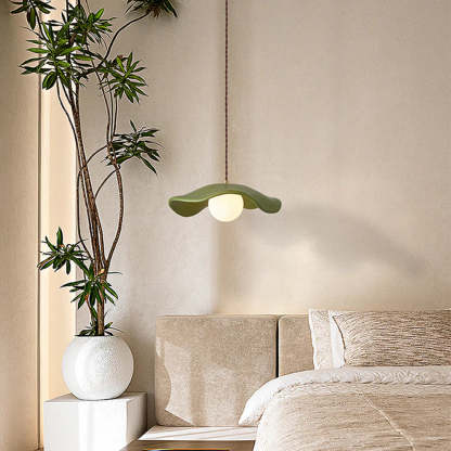 Green Byers Nordic LED Pendant Light above a bed in a bedroom