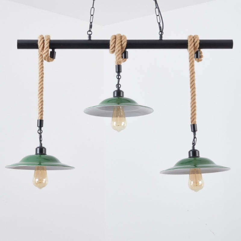 Epoch Vintage LED Pendant Light with Green Shade and Rope Detail