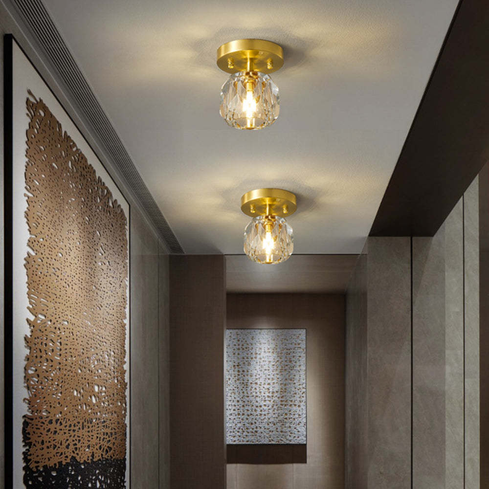 Kirsten ceiling lights illuminate hallway, gold and crystal lighting