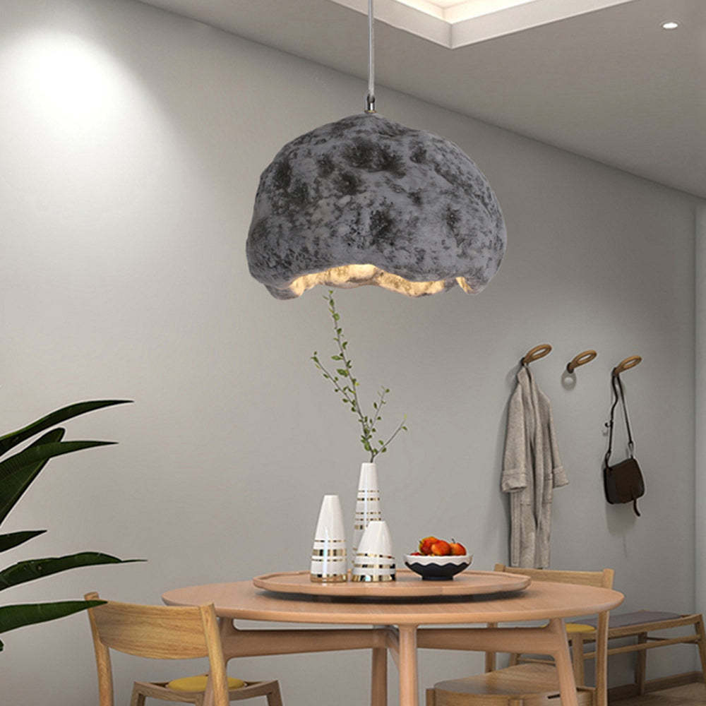 Wabi Sabi Resin Pendant Light illuminating dining room