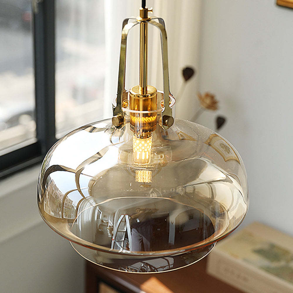 Hailie Modern Pendant Light, Amber Glass Shade, Modern Design