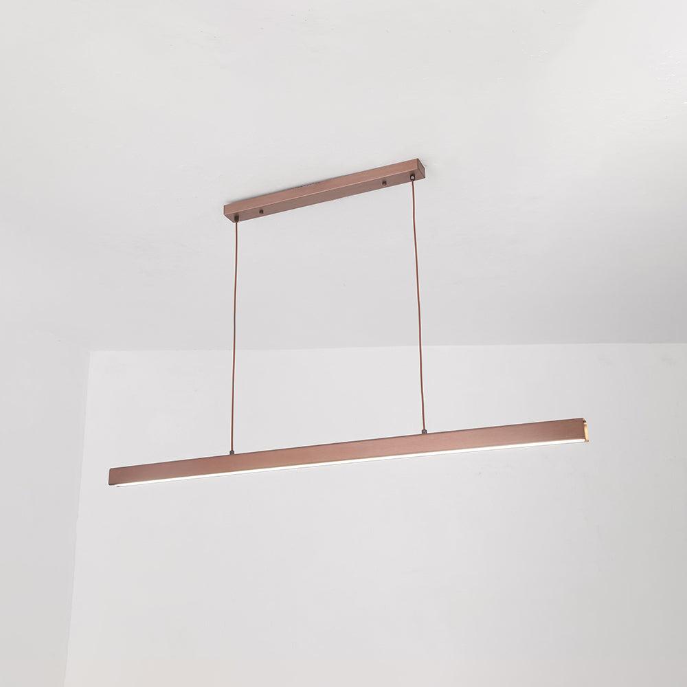 Bronze linear LED pendant light. Modern dining lighting. Edge Modern Linear Metal LED Pendant Light