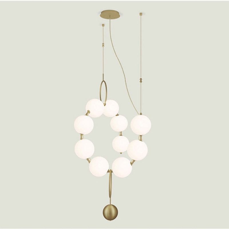Valentina pendant light with necklace design, white glass globes