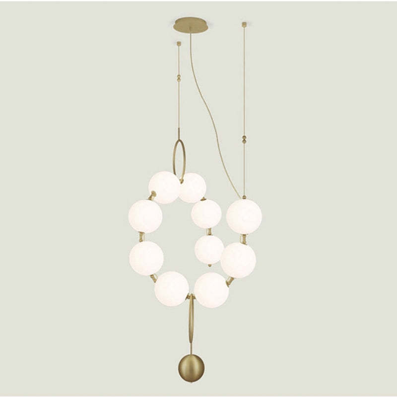 Valentina pendant light with necklace design, white glass globes