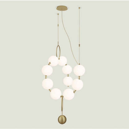 Valentina pendant light with necklace design, white glass globes