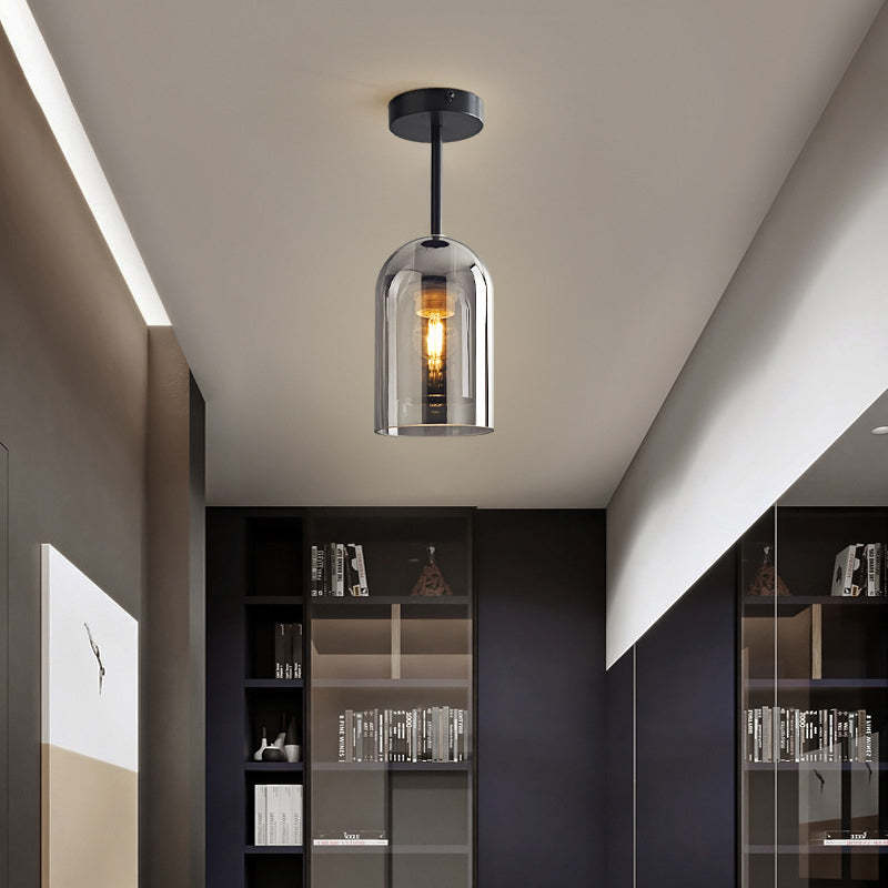 Sanna Modern Cylinder Semi-Flush Mount Glass Ceiling Light, Cognac/Gray