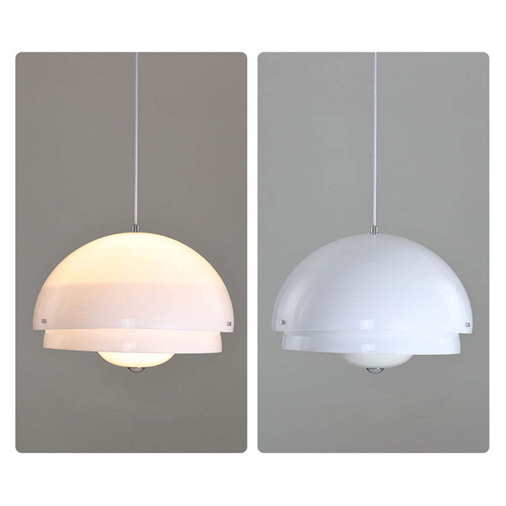 White Bauhaus Nordic Pendant Light, lit and unlit, detail