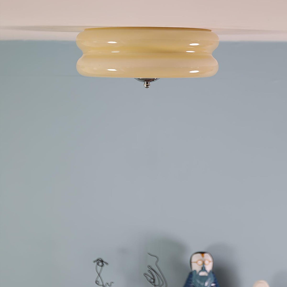 Beige Morandi Round Flush Mount Ceiling Light Detail