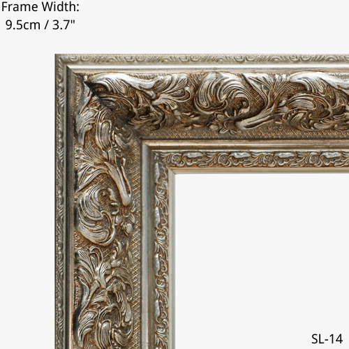 Ornate silver picture frame detail