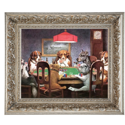 Dogs playing poker oil painting reproduction in ornate frame