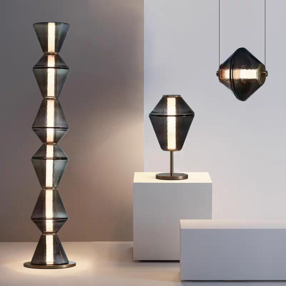 Evette Collection: Modern glass pendant, table, and floor lamps