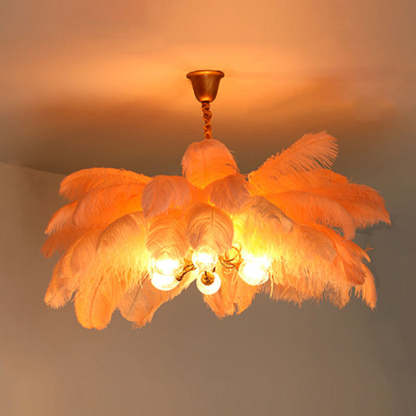 O'Moore Nordic Luxury Pendant Light, Brass/Feather