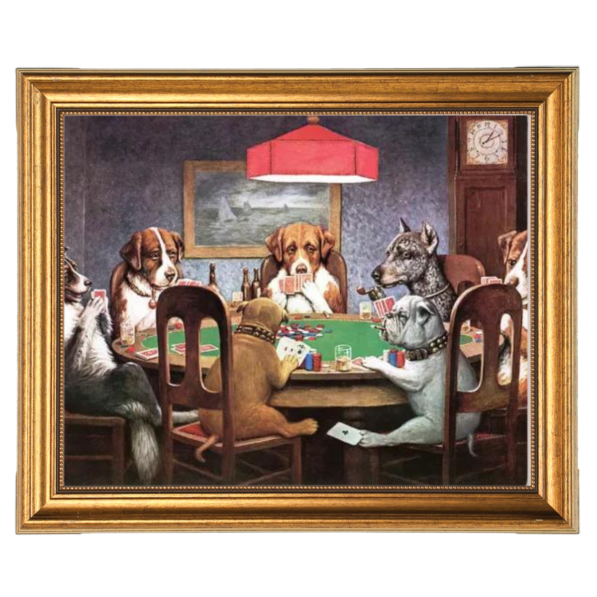 Dogs playing poker artwork in gold frame