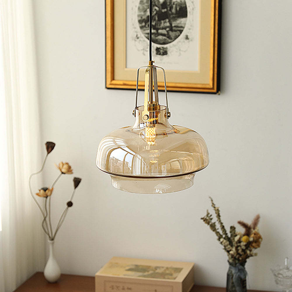 Hailie Modern Pendant Light, Amber Glass