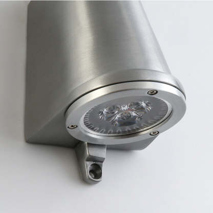 Brushed metal Orr wall lamp. Las Sola industrial lighting.