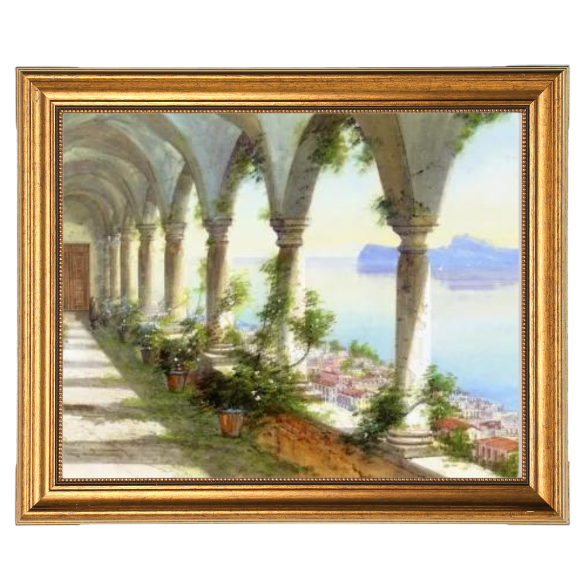 Capri colonnade painting in gold frame