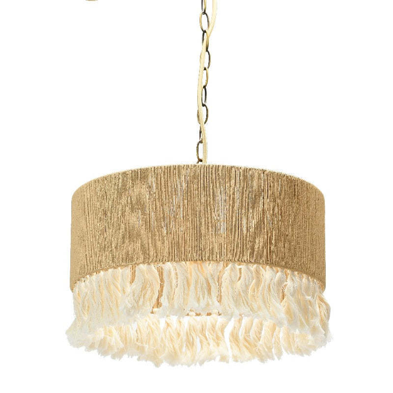 Ritta pendant light with rope and fringe shade
