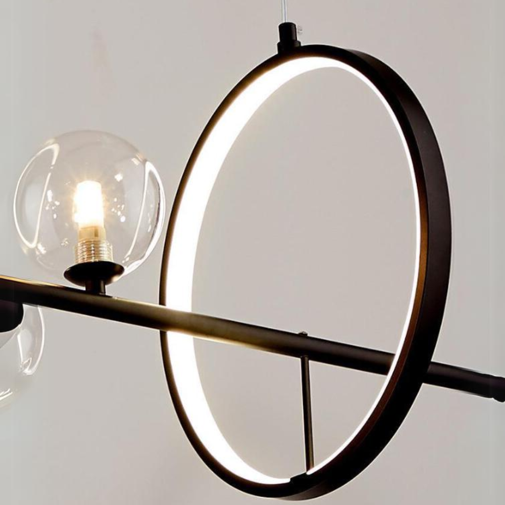 Modern Lassola Valentina Chandelier detail: Ring light and glass bulbs