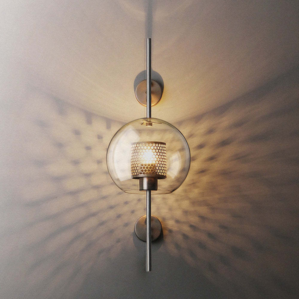 Oneal industrial wall lamp, globe glass shade, warm light