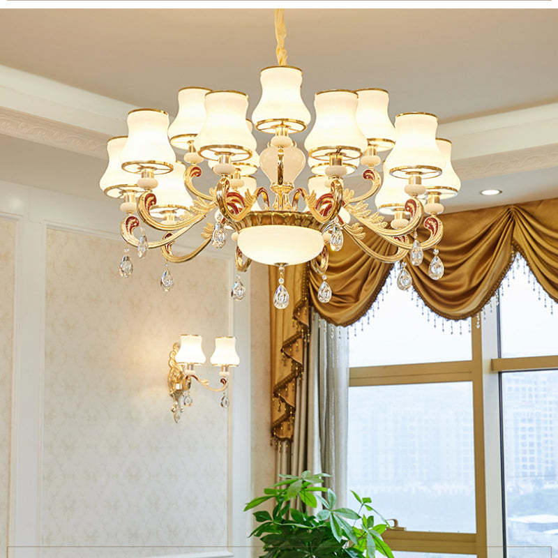 Alessio Retro Pendant Light with crystal in living room.