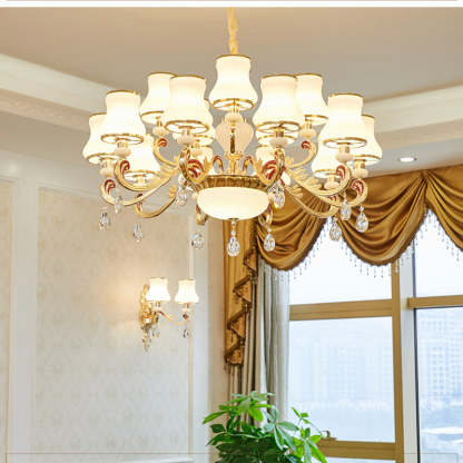 Alessio Retro Pendant Light with crystal in living room.