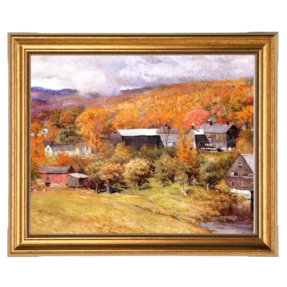 Ogunquit, Maine autumn landscape painting in gold frame