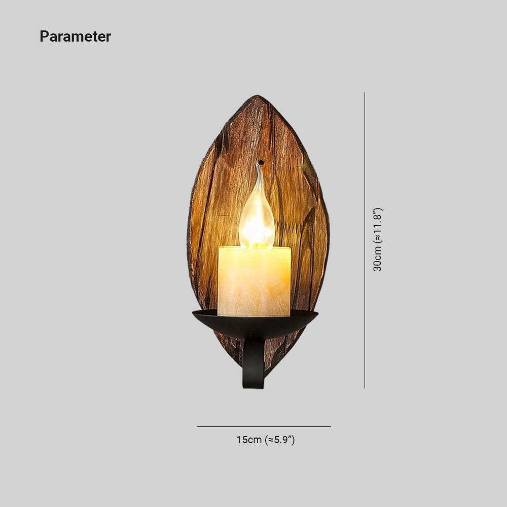 Leaf Shape Wood Metal Wall Lamp