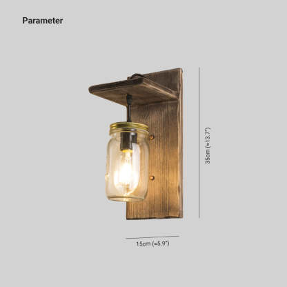 Austin jar wall light. Vintage wood & metal sconce dimensions.