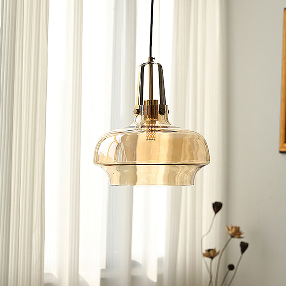 Hailie Modern Pendant Light with Amber Glass