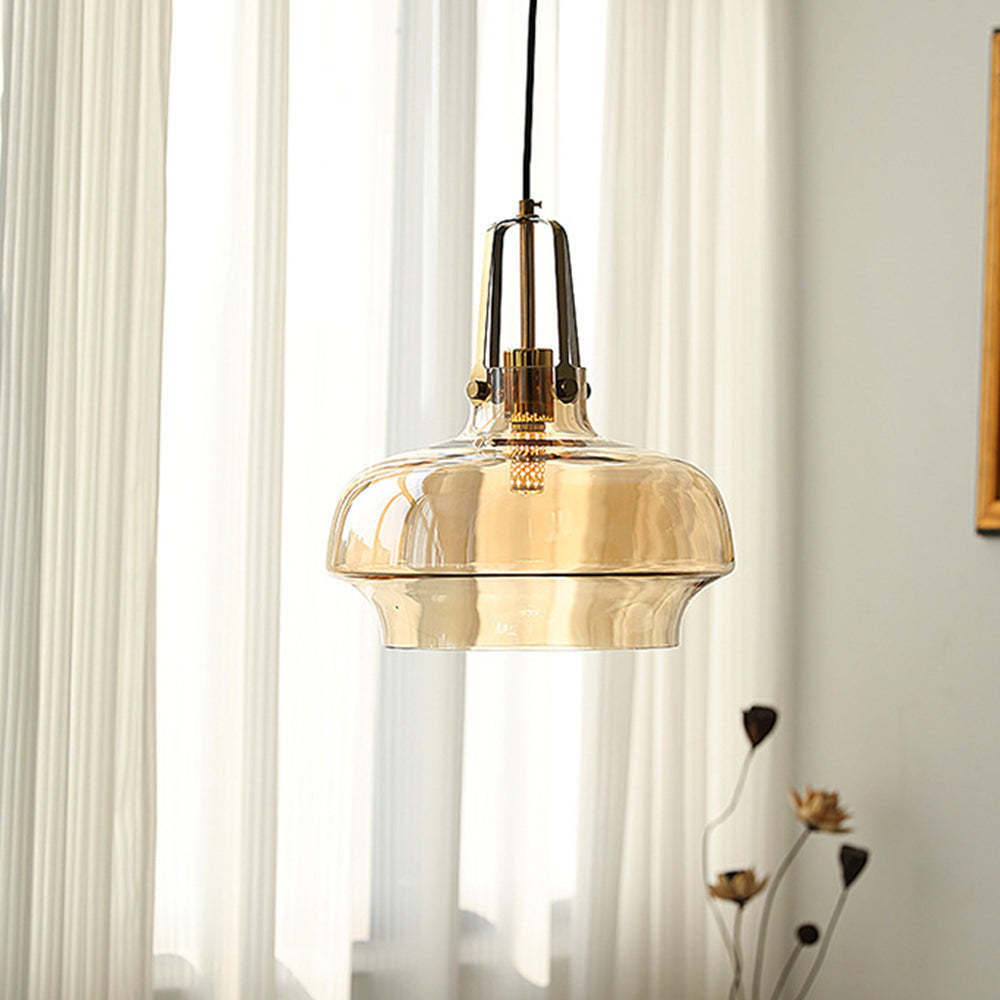 Hailie Modern Pendant Light with Amber Glass