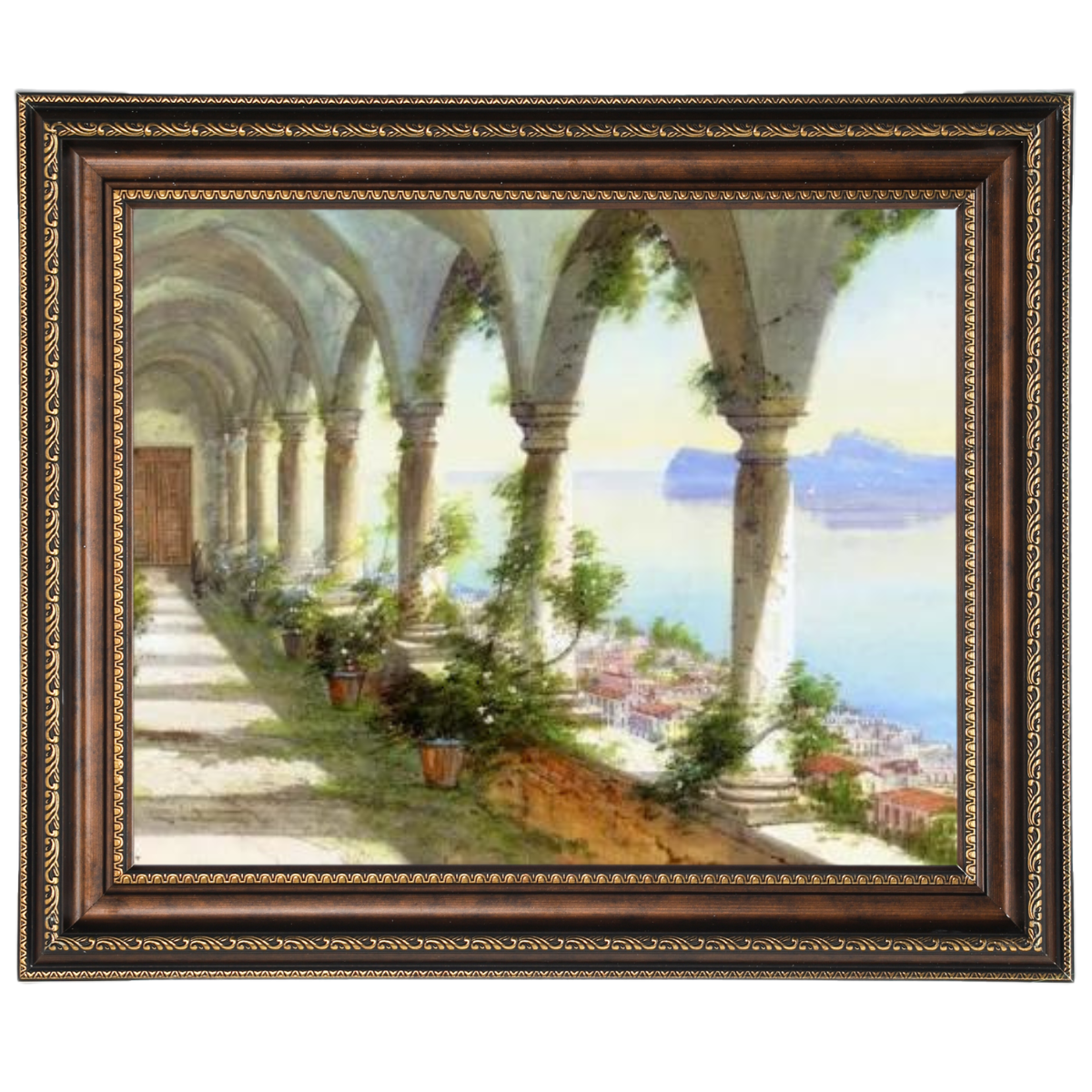 Capri colonnade view painting framed,Girolamo Gianni artwork.