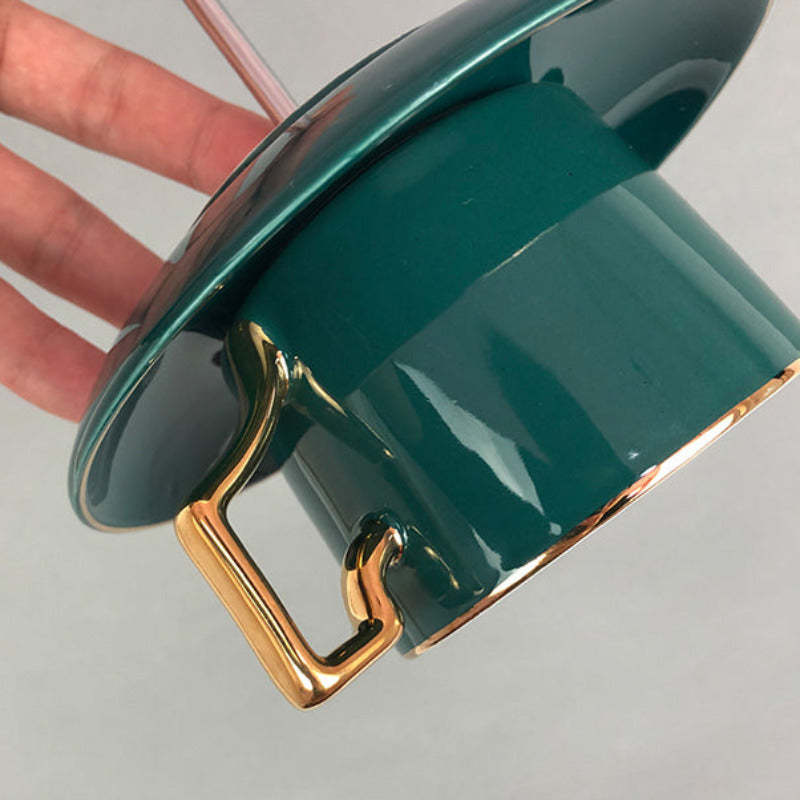 Green ceramic pendant light with gold handle, Hailie