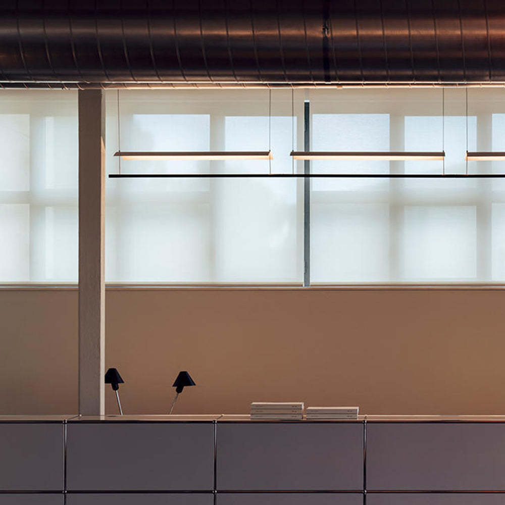 Edge minimalist linear pendant lights in office, Las Sola