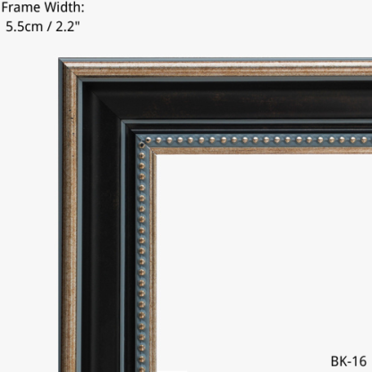 Ornate black and gold picture frame detail, 5.5cm width