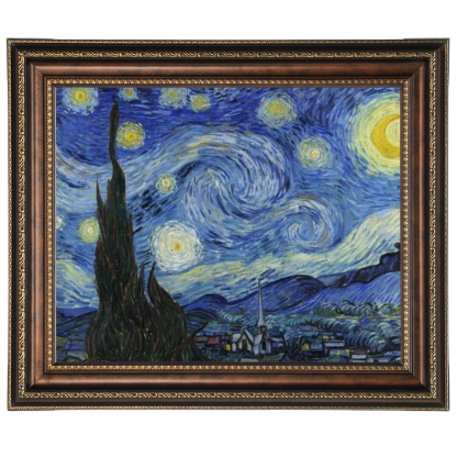 Van Gogh's Starry Night painting in a decorative frame
