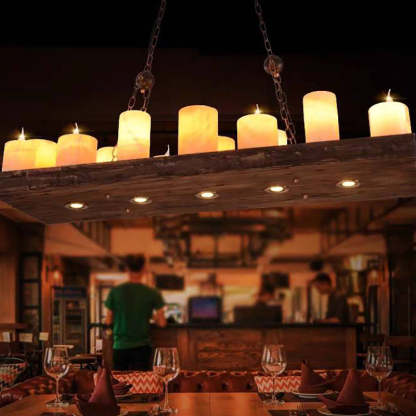 Farmhouse Candle Chandelier with Wood and Metal