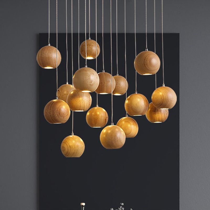 Ozawa pendant light wooden globes cluster