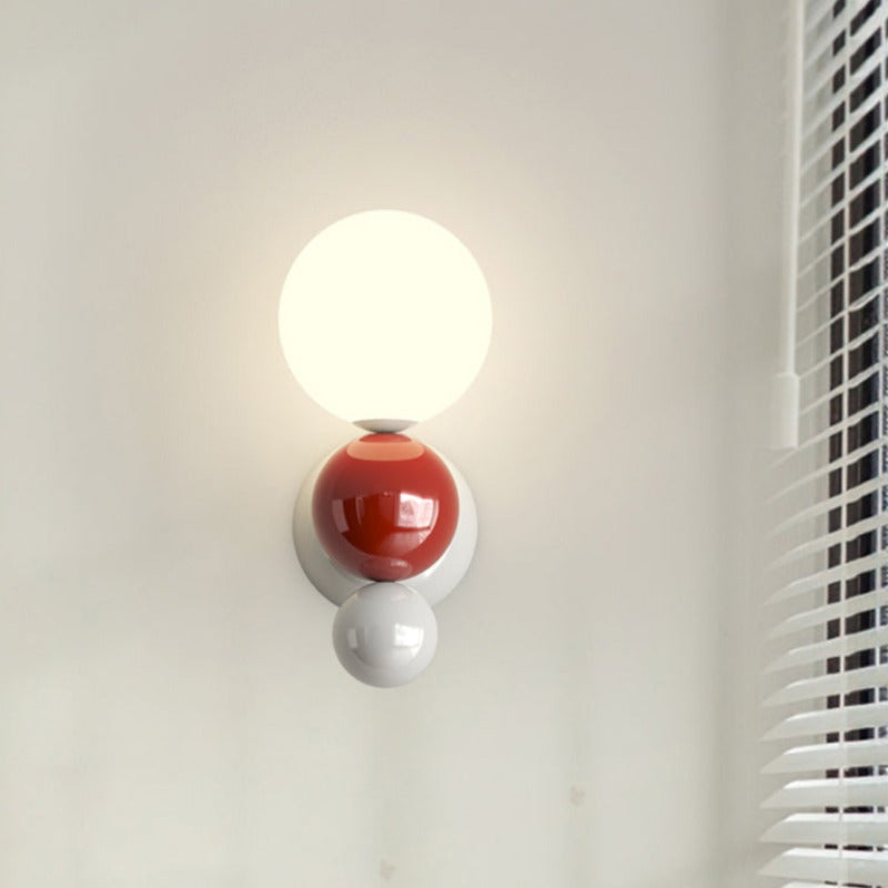 Valentina wall lamp with red and white spheres, bedroom lighting