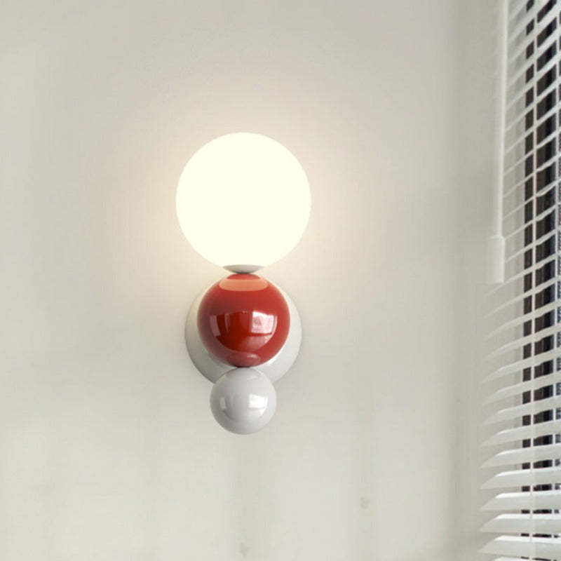 Valentina wall lamp with red and white spheres, bedroom lighting
